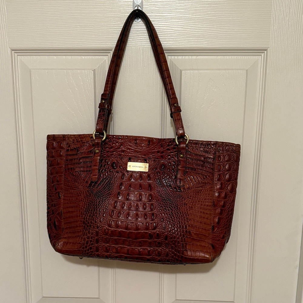 Brahmin Brown Crocodile-Embossed Tote